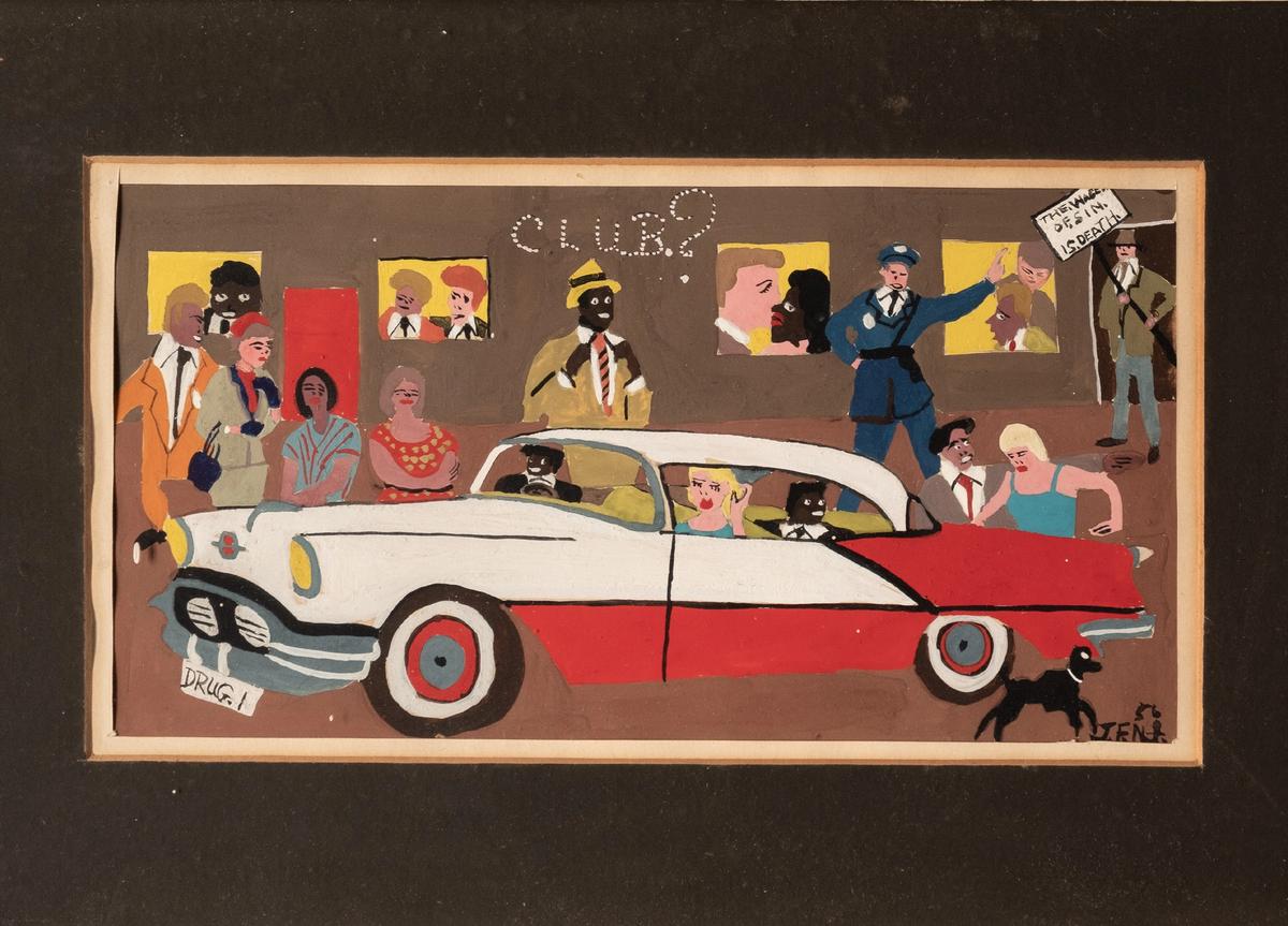 This painting by Frank Norman bears the dedication: “To Dick. A small gift – which I painted in Wandsworth Prison!! Which somehow goes to prove that WALLS DO NOT A PRISON MAKE NOR IRON BARS A CAGE.” - July 1961