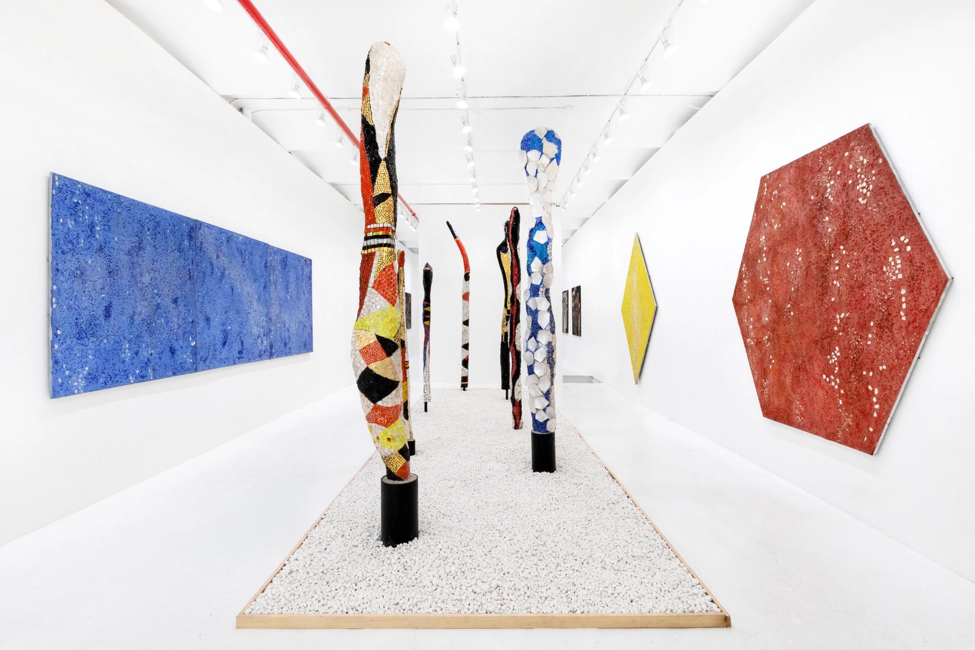 Installation view of Mosaic is Light: Work by Jeanne Reynal, 1940-1970 at Eric Firestone Gallery, New York Courtesy Eric Firestone Gallery  © 2021 Estate of Jeanne Reynal / Artists Rights Society (ARS), New York.Photo: Jenny Gorman