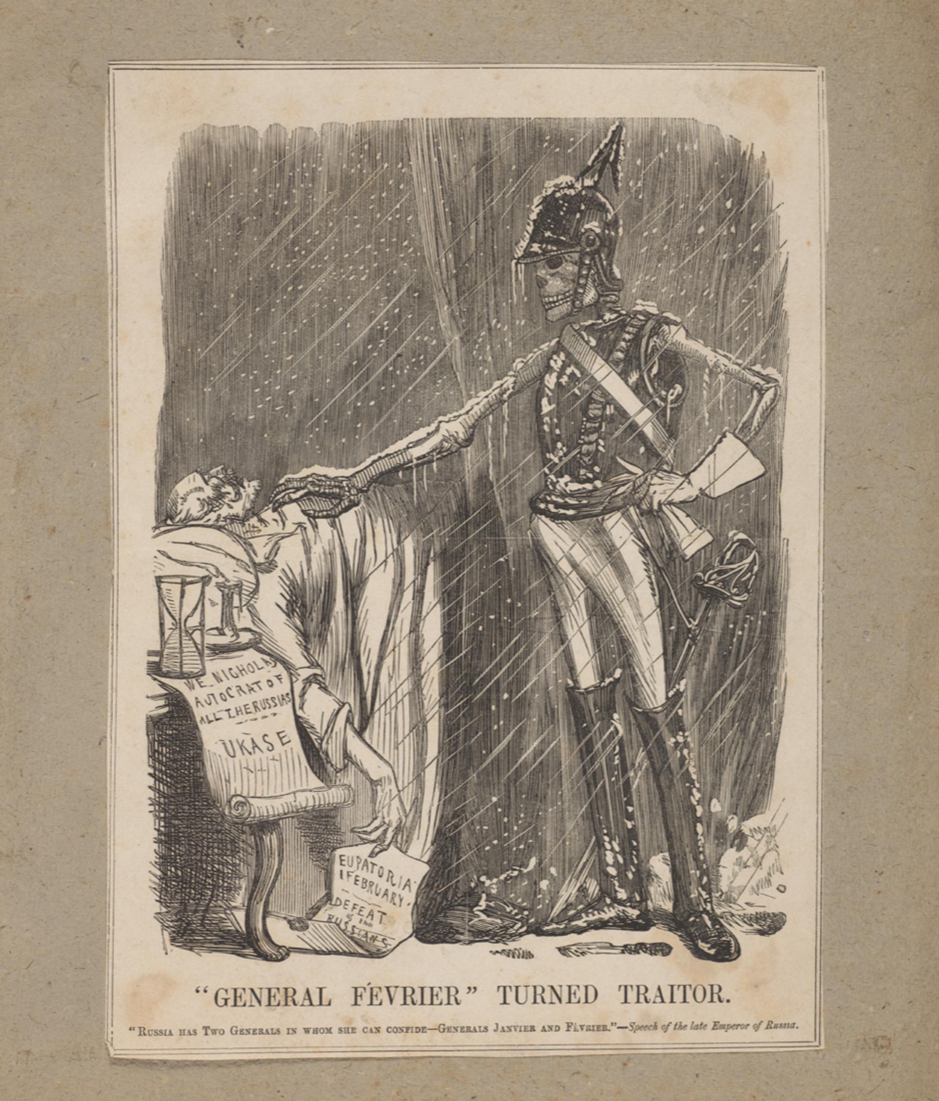 Van Gogh’s mounted copy of John Leech’s "Russia has Two Generals in whom she can confide – Generals Janvier and Février [January and February]”, Punch, 10 March 1855. © Van Gogh Museum, Amsterdam (Vincent van Gogh Foundation)