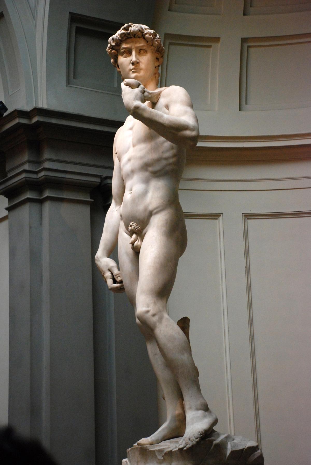 Michelangelo's David (1501-04) in situ at the Galleria dell'Accademia in Florence Photo by MarcusObal, via Wikimedia Commons