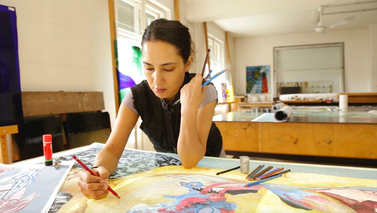 Shahzia Sikander at work in her studio Courtesy the artist