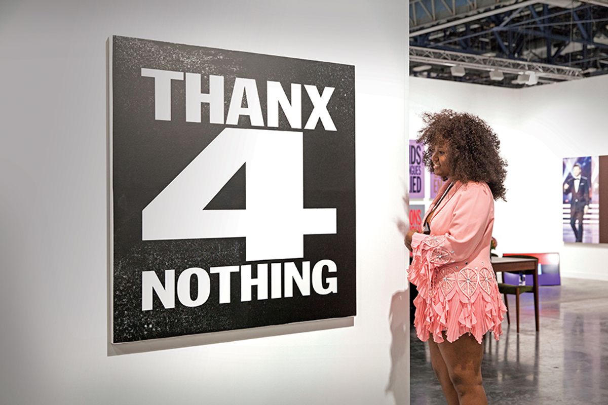 The US artist and activist John Giorno’s Thanx 4 Nothing (2013) on Elizabeth Dee’s stand Vanessa Ruiz