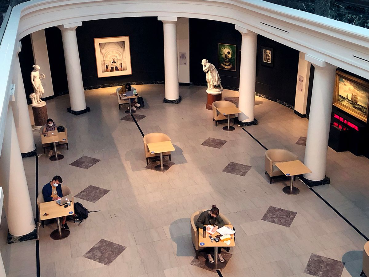 The University of Michigan Museum of Art has set up socially distanced study pods in its atrium so that students starved of campus space for study and reflection can book slots University of Michigan Museum of Art