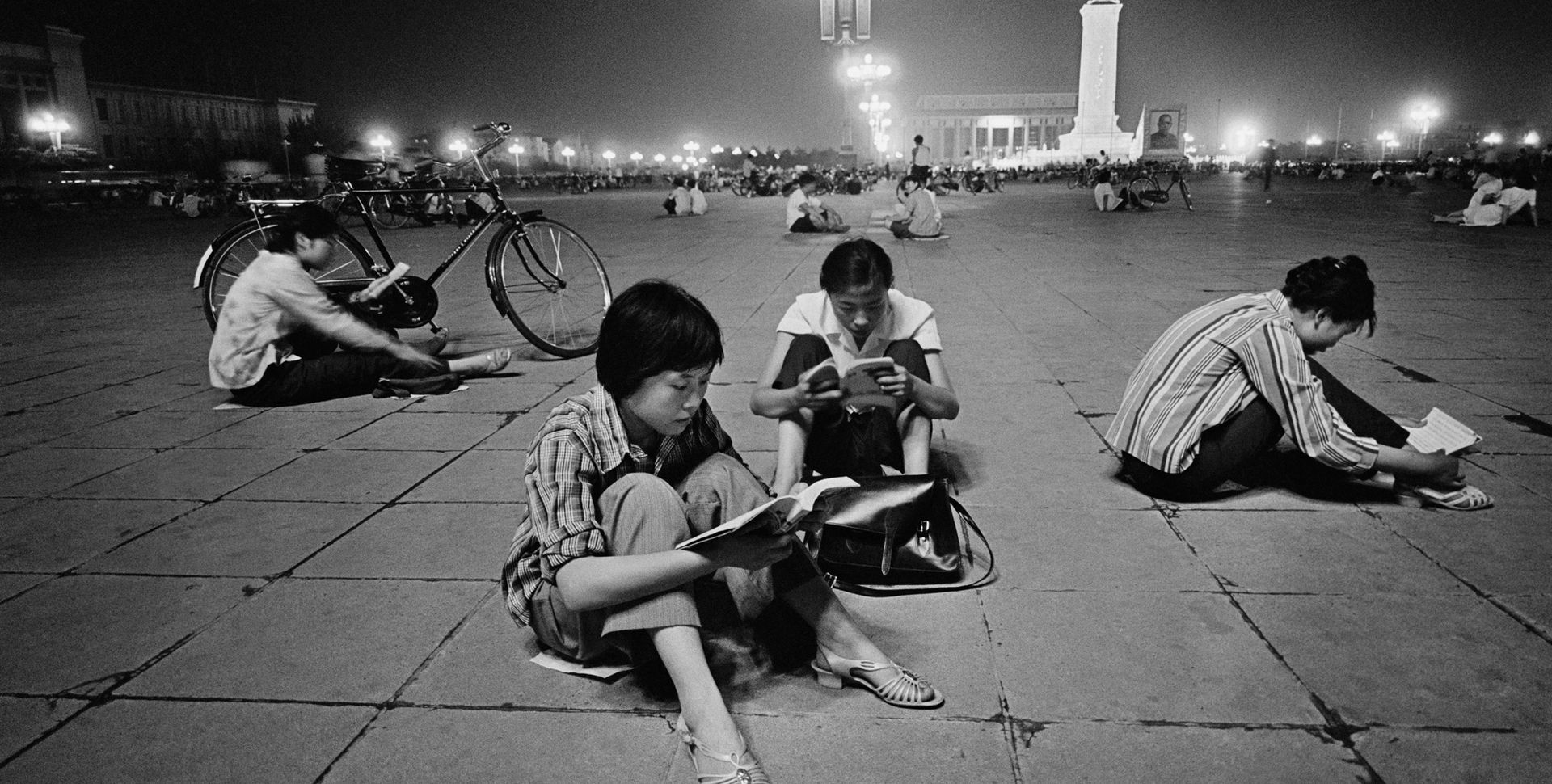 Using a long exposure, Liu captured students studying for university entrance exams under the square’s bright lights © Liu Heung Shing/AP Photo