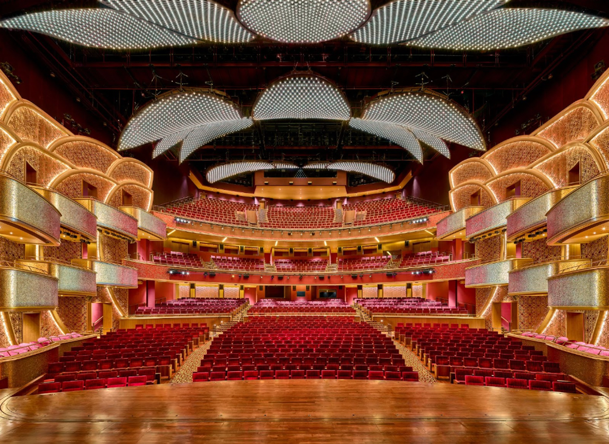 A rendering of the Grand Theatre at the NMACC, a 2,000-seat venue with a Swarovski crystal lotus petal ceiling. Courtesy of NMACC