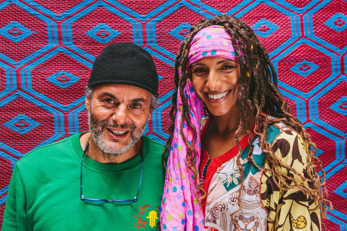 Afua Hirsch with the artist Hassan Hajjaj for the Morocco episode of the Africa Rising TV show Credit: BBC / ClearStory / Alex Brisland; photographer: Alex BrislandImage; copyright: ClearStory