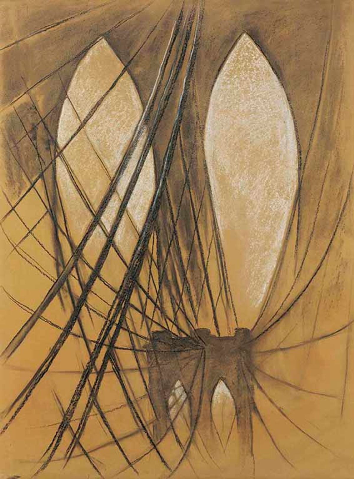 Georgia O'Keeffe's Study for Brooklyn Bridge, charcoal and black chalk on paper, 1949 © 2020 Georgia O'Keeffe Museum/Artists Rights Society (ARS), New York