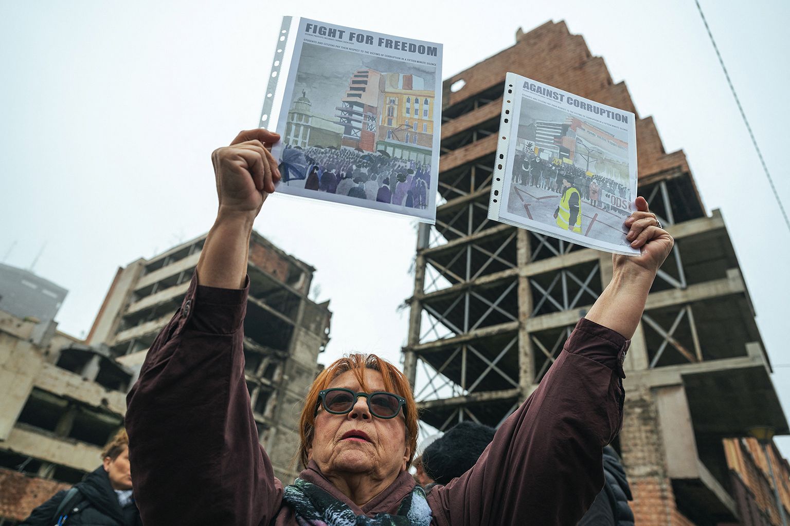 A protest in Belgrade in November against the plan to demolish the former Yugoslav army headquarters and build a luxury hotel on the site

Photo: Andrej Isakovic/AFP via Getty Images