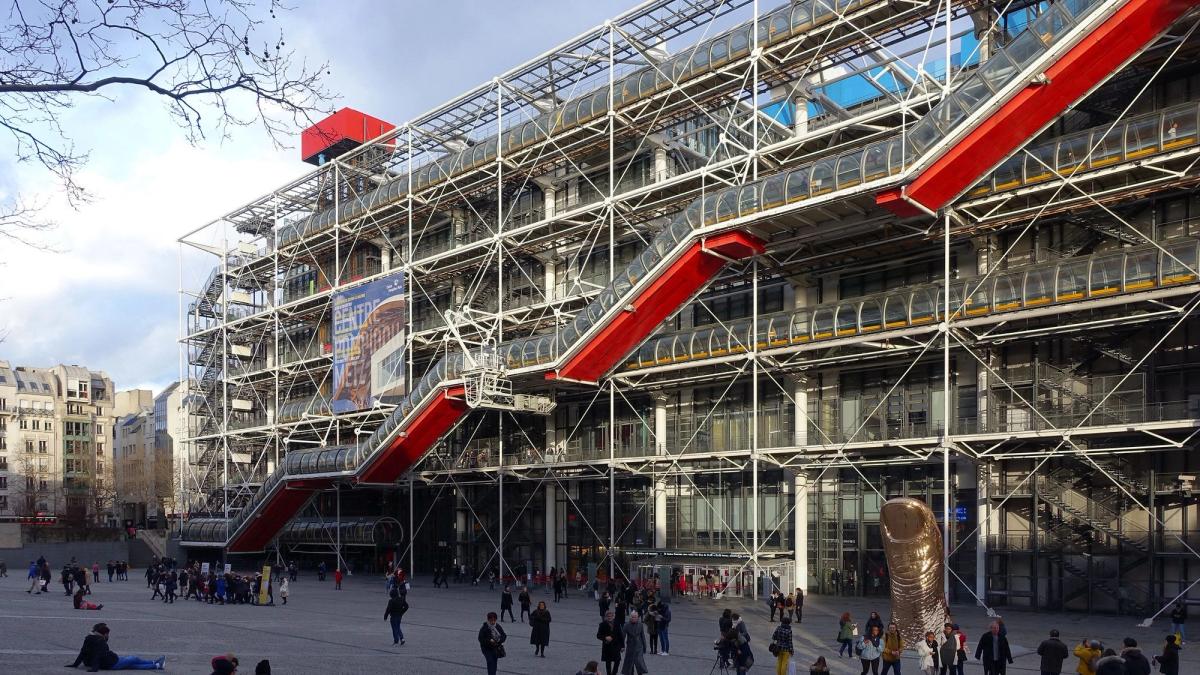 Refurbishment of the Centre Pompidou has already begun with the overhaul of the celebrated mechanical staircase on the facade and a proposed new entrance area Photo: Steven Zucker