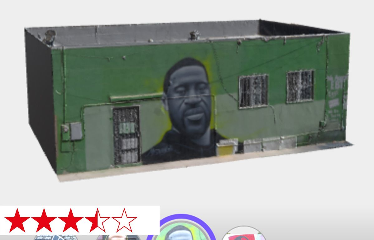 A browser view of the 3D model created using photogrammetry of  Misteralek's mural of George Floyd on a convenience store in Wilmington Avenue, in the Watts district of Los Angeles 