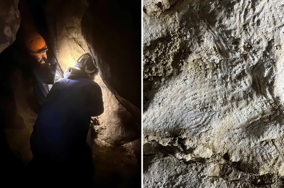 Exploration of caves in Ireland conducted by the Lost Land Project, with a detail of some of the markings found
Courtesy of Genevieve von Petzing