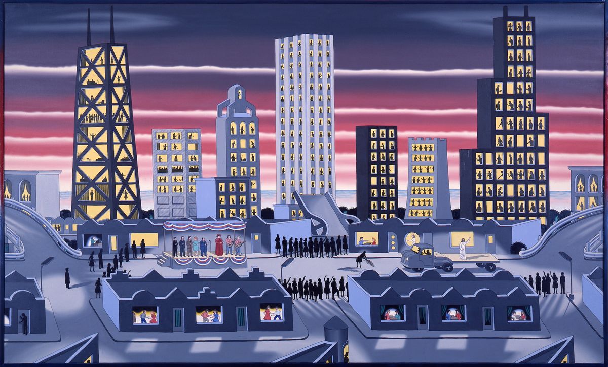 Roger Brown, The Entry of Christ Into Chicago In 1976, 1976. Courtesy of the Roger Brown Study Collection of the School of the Art Institute of Chicago.