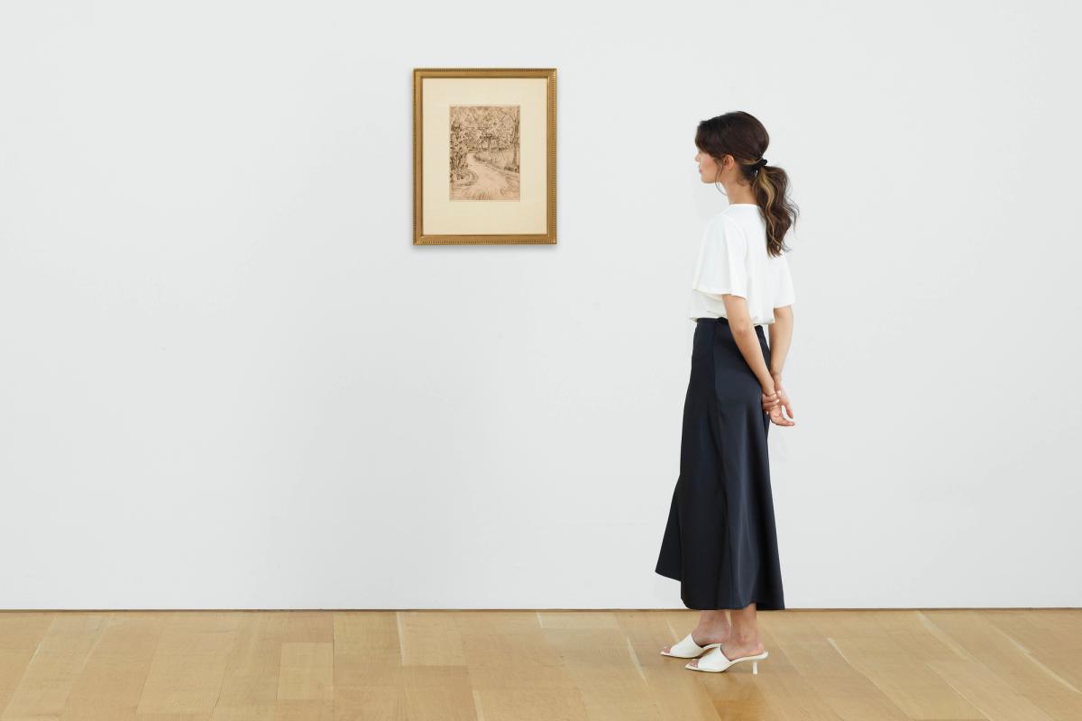 Installation shot of Van Gogh’s Parc à Arles avec un coin de la Maison Jaune (Park at Arles with a Corner of the Yellow House) (April 1888) Credit: Christie’s