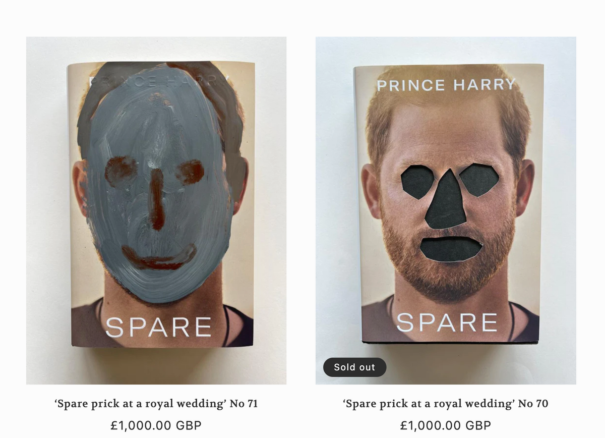 Two works from Jake Chapman’s Spare prick at a royal wedding series © Heimlich Production