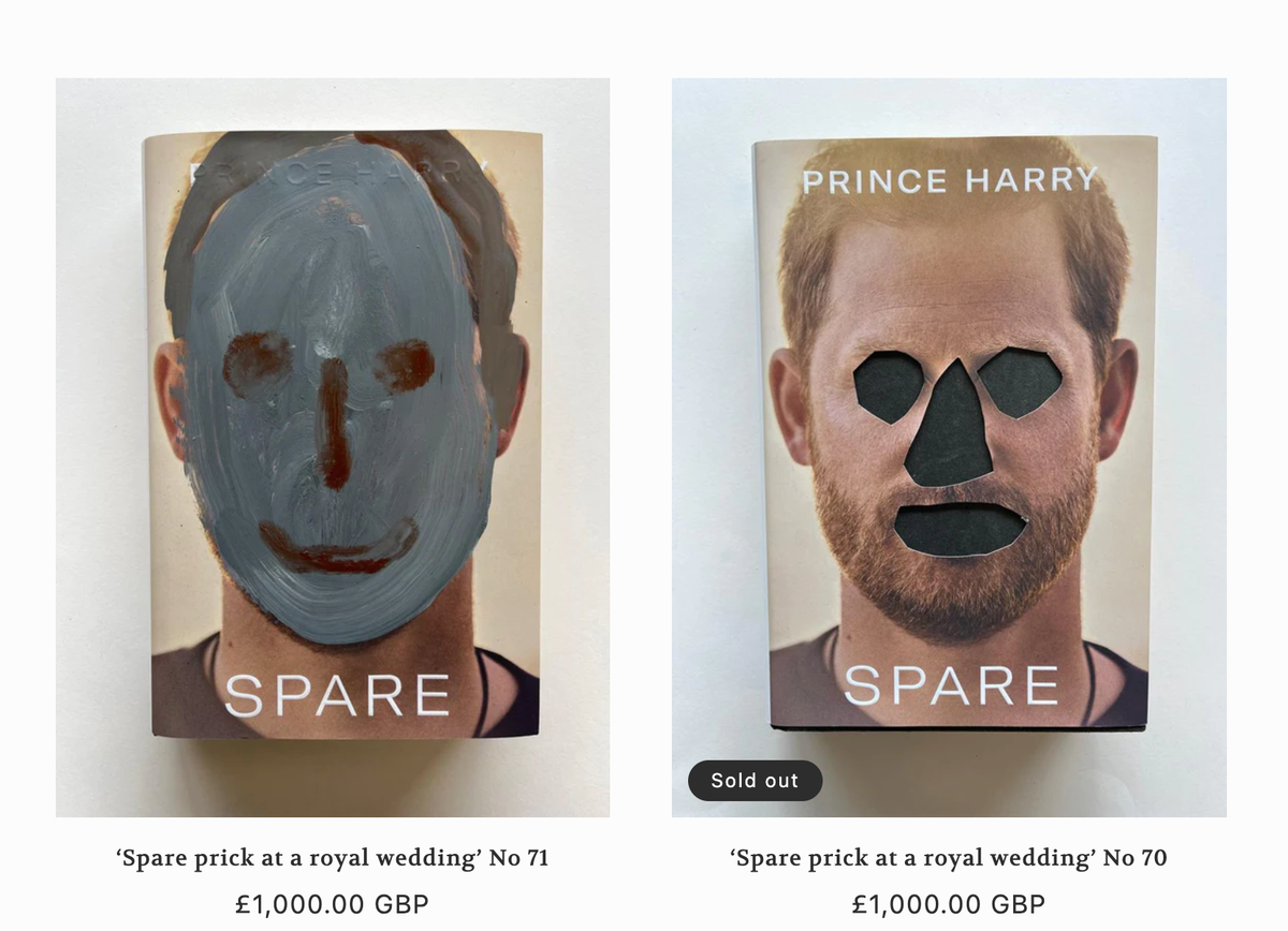 Two works from Jake Chapman’s Spare prick at a royal wedding series © Heimlich Production