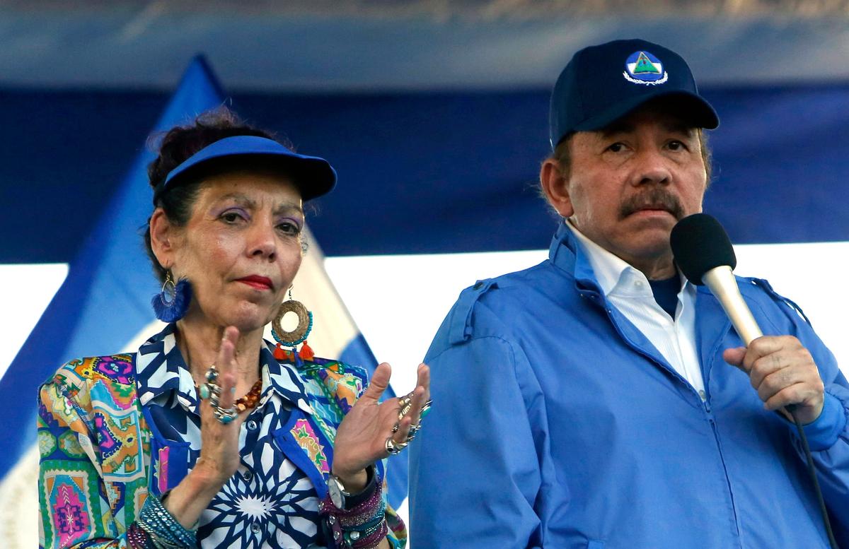 Nicaragua's President Daniel Ortega and his wife, Vice President Rosario Murillo, lead a rally in Managua, Nicaragua in 2018 AP Photo/Alfredo Zuniga, File