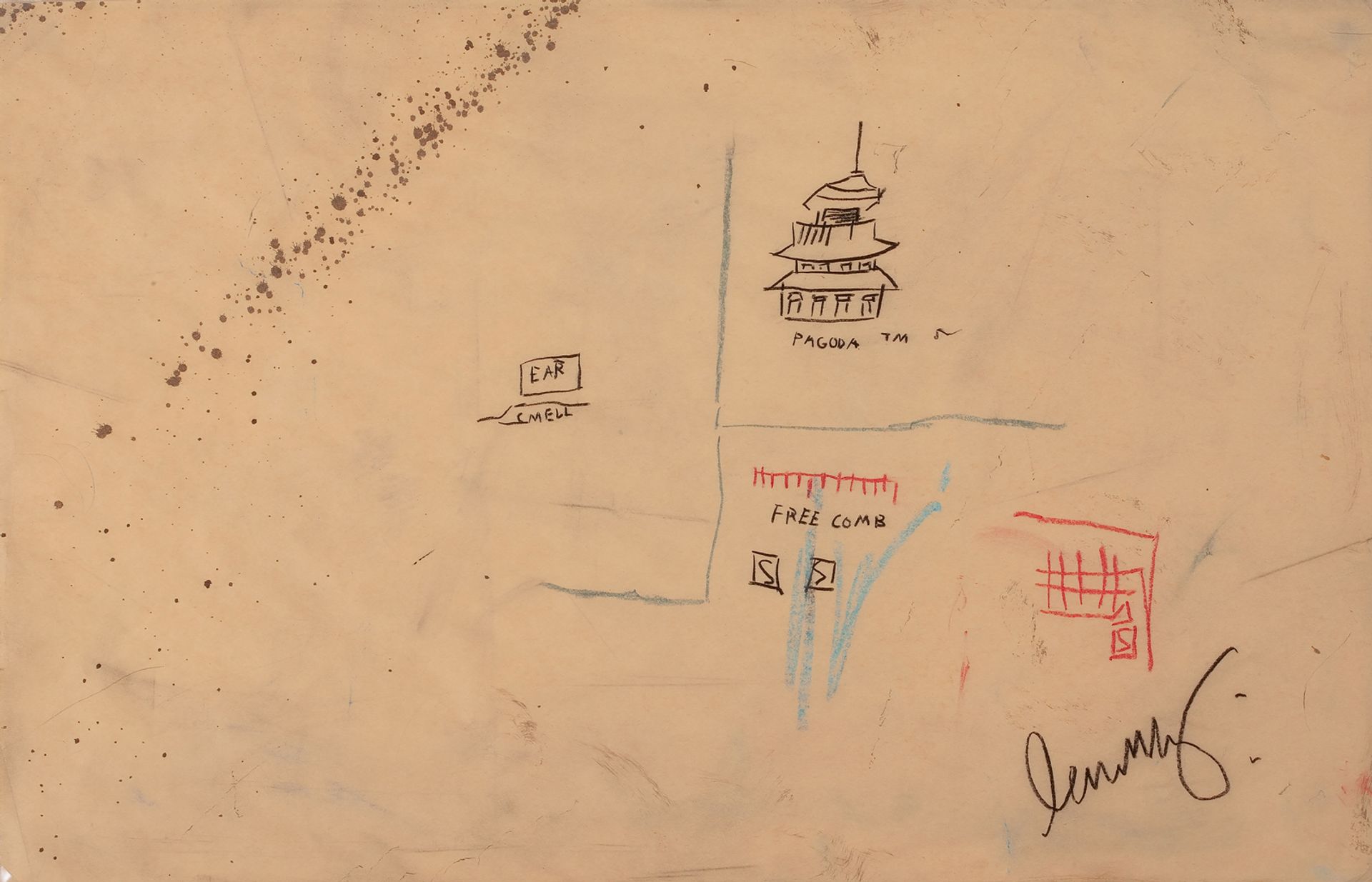 Jean-Michel Basquiat, Free Comb with Pagoda (1986) Image:  DaystromNFT