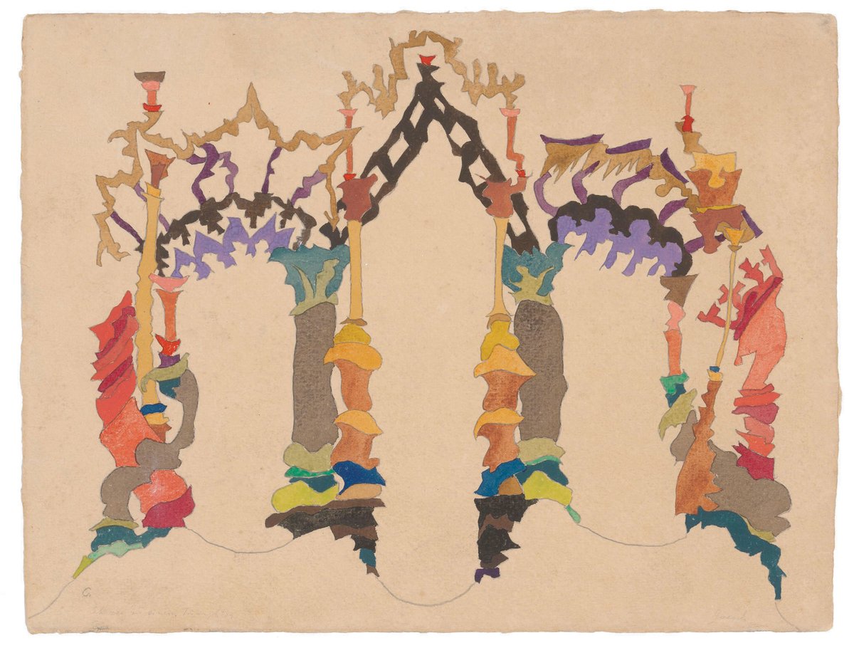 Paul Goesch’s Architectural composition (Triumphal arch) or Visionary design for a gateway (around 1920–21). The artist, who was diagnosed with schizophrenia, was part of the Gläserne Kette circle of architects, which shared visionary architectural designs Canadian Centre for Architecture