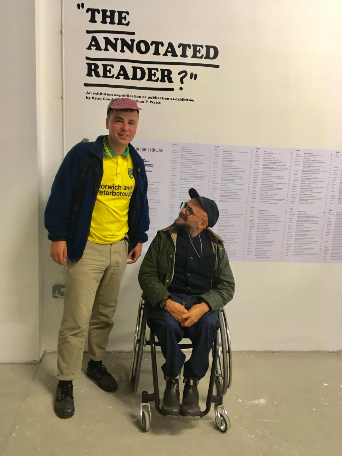 The contemporary art critic and editor Jonathan P Watts (left) and the artist Ryan Gander (right) in The Annotated Reader Photo: Louisa Buck