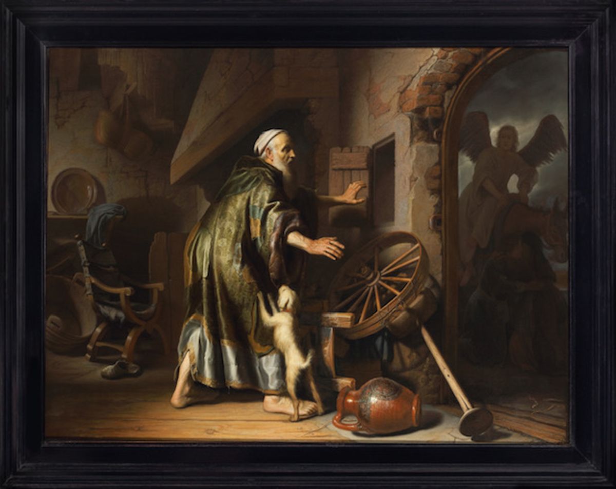 Rembrandt, Blind Tobit with the Return of Tobias and the Archangel Raphael (around 1628-29) as a young man, a year or two before his father died Courtesy of Koetser Gallery