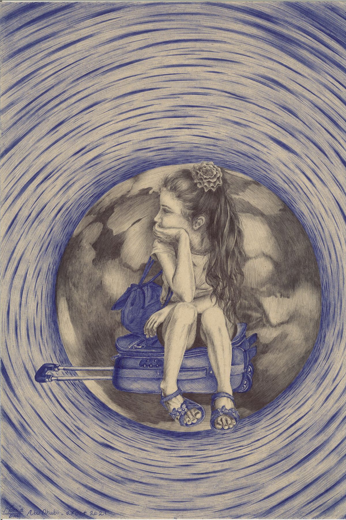 Marzia Ebrahimi, Sadness of Dispersion, 2021. Ebrahimi made this drawing while waiting in an Abu Dhabi camp after evacuating from Afghanistan following the Taliban takeover in August 2021. Courtesy the artist