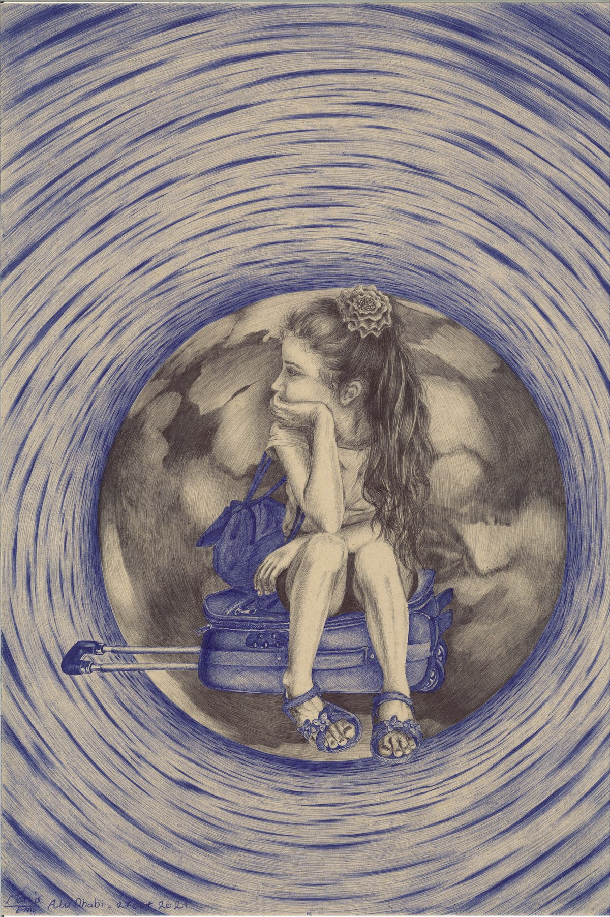 Marzia Ebrahimi, Sadness of Dispersion, 2021. Ebrahimi made this drawing while waiting in an Abu Dhabi camp after evacuating from Afghanistan following the Taliban takeover in August 2021. Courtesy the artist