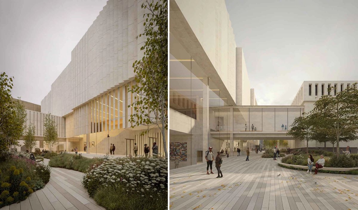 Renderings. Left: The entrance to the new wing. Right: the new bridge connecting the National Gallery's old and new wings, above the activated public realm of Jubilee Walk
Kin Creatives