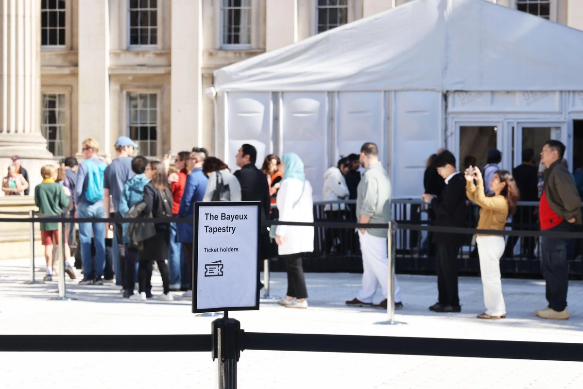 Visitors waiting outside the British Museum to see the Bayeux Tapestry
Monica Wells/Alamy Live News