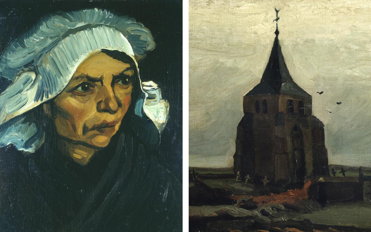 Left: Van Gogh’s Head of a Peasant Woman (March 1885). Bührle Collection, on long-term loan to Kunsthaus Zurich
Right: Van Gogh’s The Old Tower (detail) (July 1884)
Bührle Collection, on long-term loan to Kunsthaus Zurich (but recently returned to the Bührle Foundation)