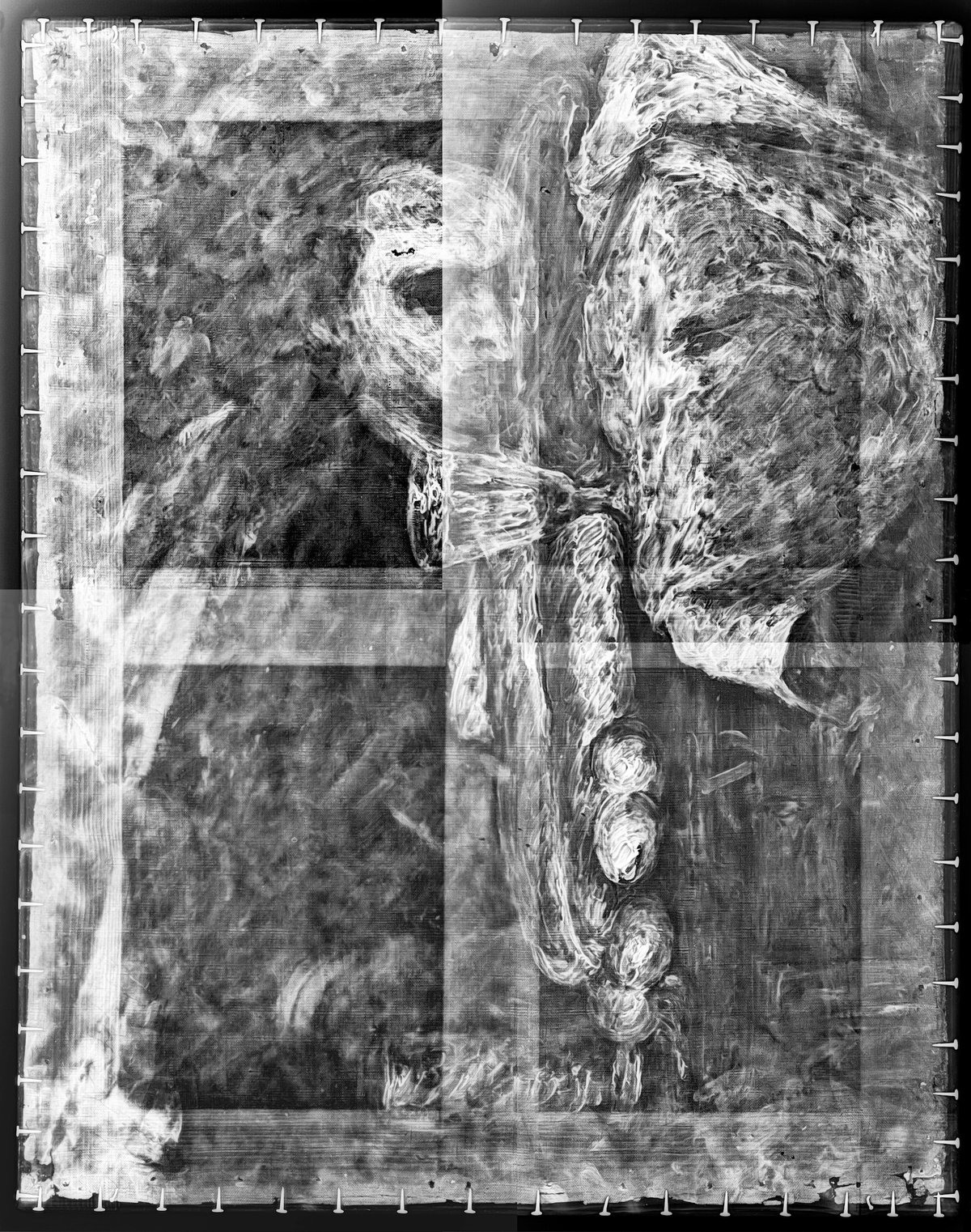 Digital x-ray mosaic of Still Life with Bread and Eggs (1865) by Paul Cézanne Courtesy Cincinnati Art Museum