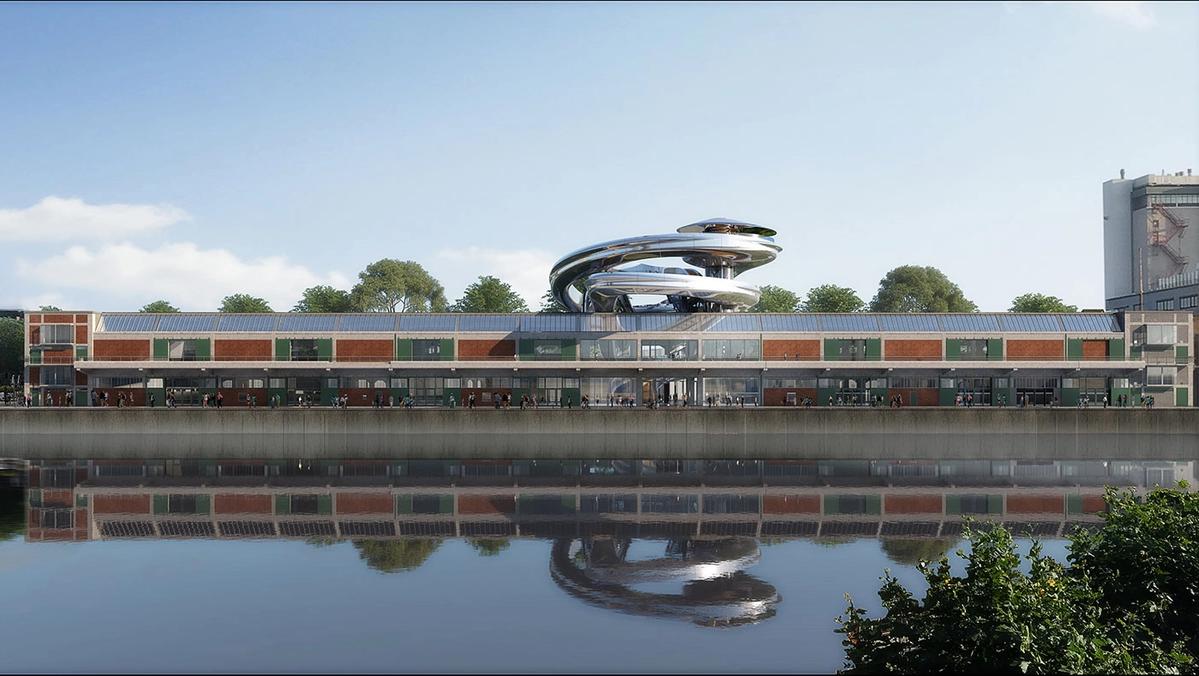 Artist's impression of the Fenix museum, Rotterdam. The Tornado, a new stainless steel-clad double-helix staircase structure, has been designed by  Ma Yansong  of the Beijing-based architectural firm MAD MAD Architects