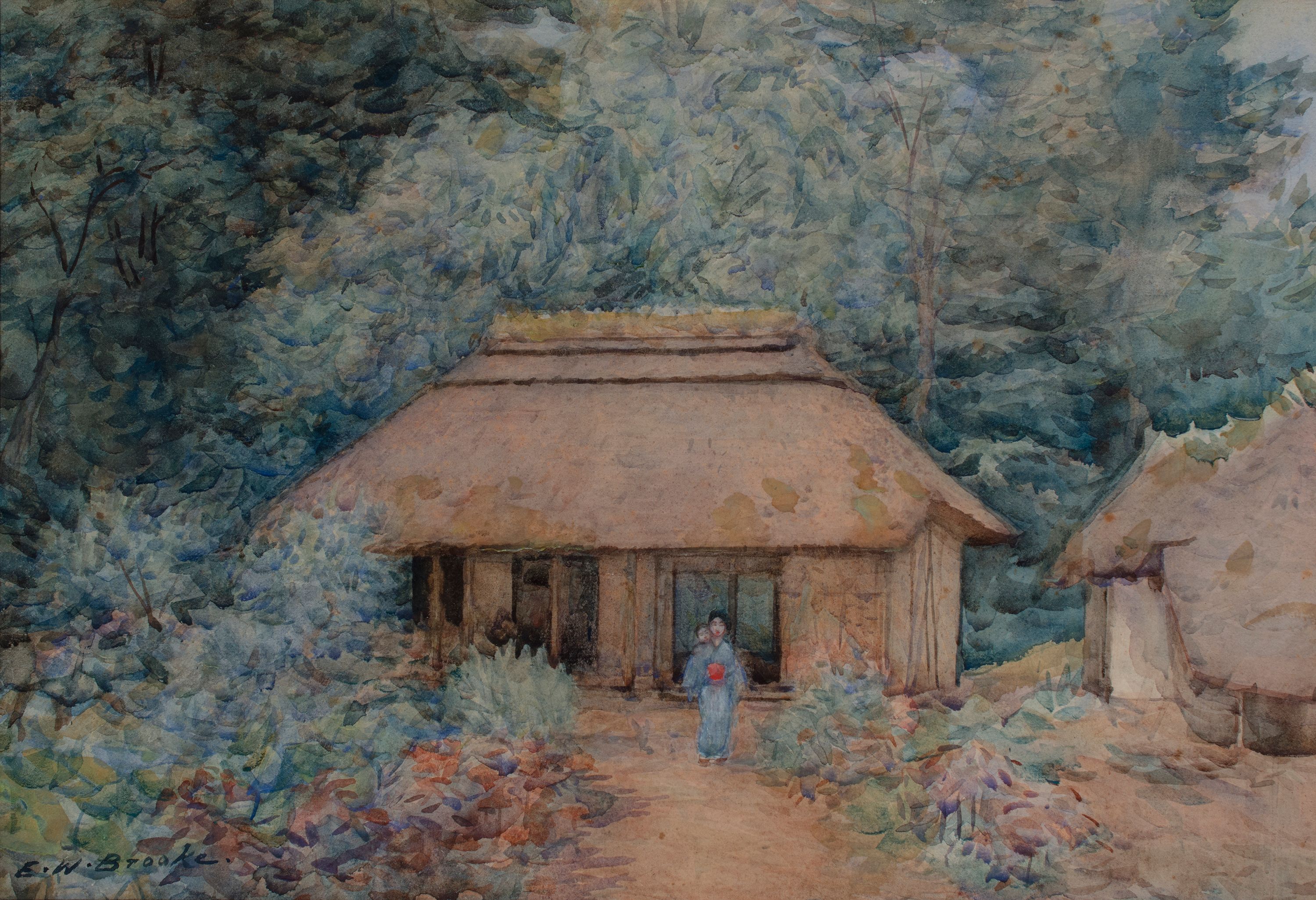 Edmund Walpole Brooke’s Japanese landscape with a mother and child Courtesy of John Mathews, Scarborough, Maine