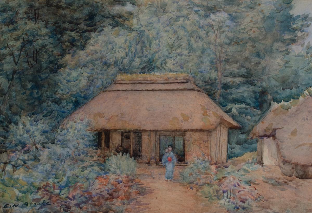 Edmund Walpole Brooke’s Japanese landscape with a mother and child Courtesy of John Mathews, Scarborough, Maine