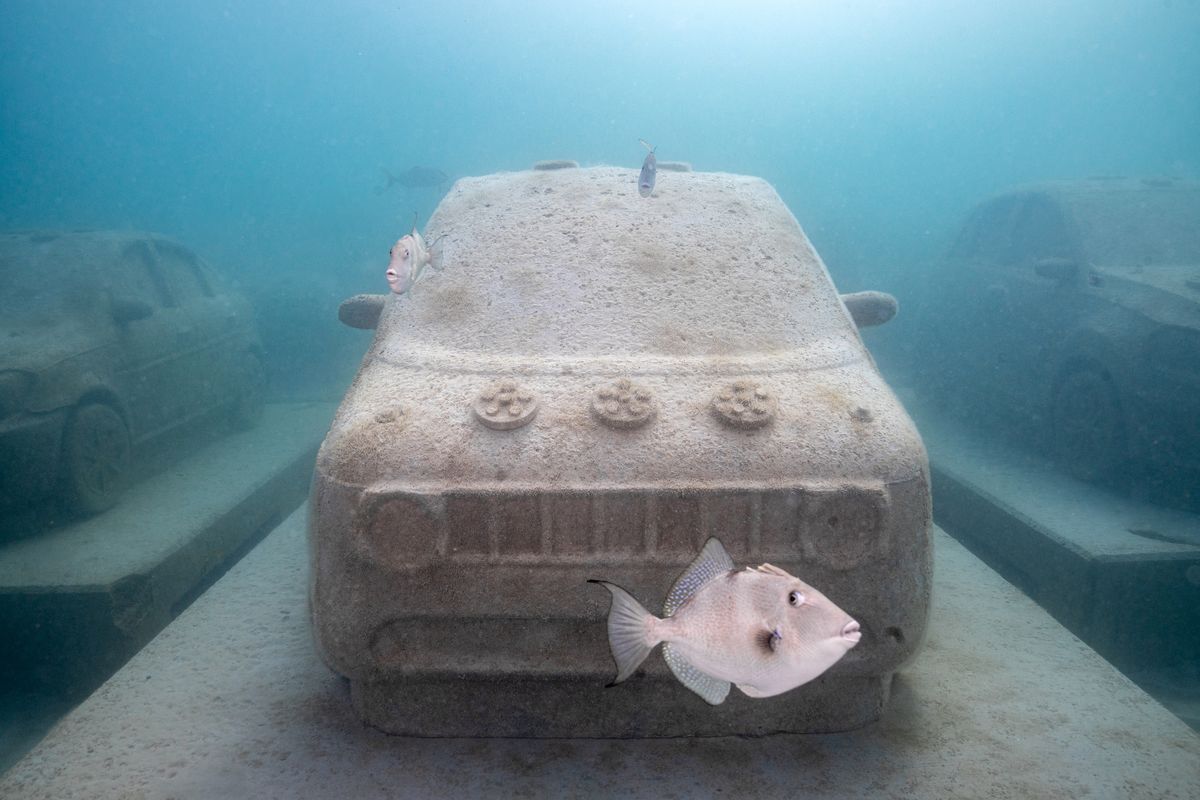 Growth potential: the 22 cars that form Erlich’s Concrete Coral are not just an attraction for swimmers and snorkellers—they have been designed to encourage coral growth and attract marine life Photo: Nola Schoder