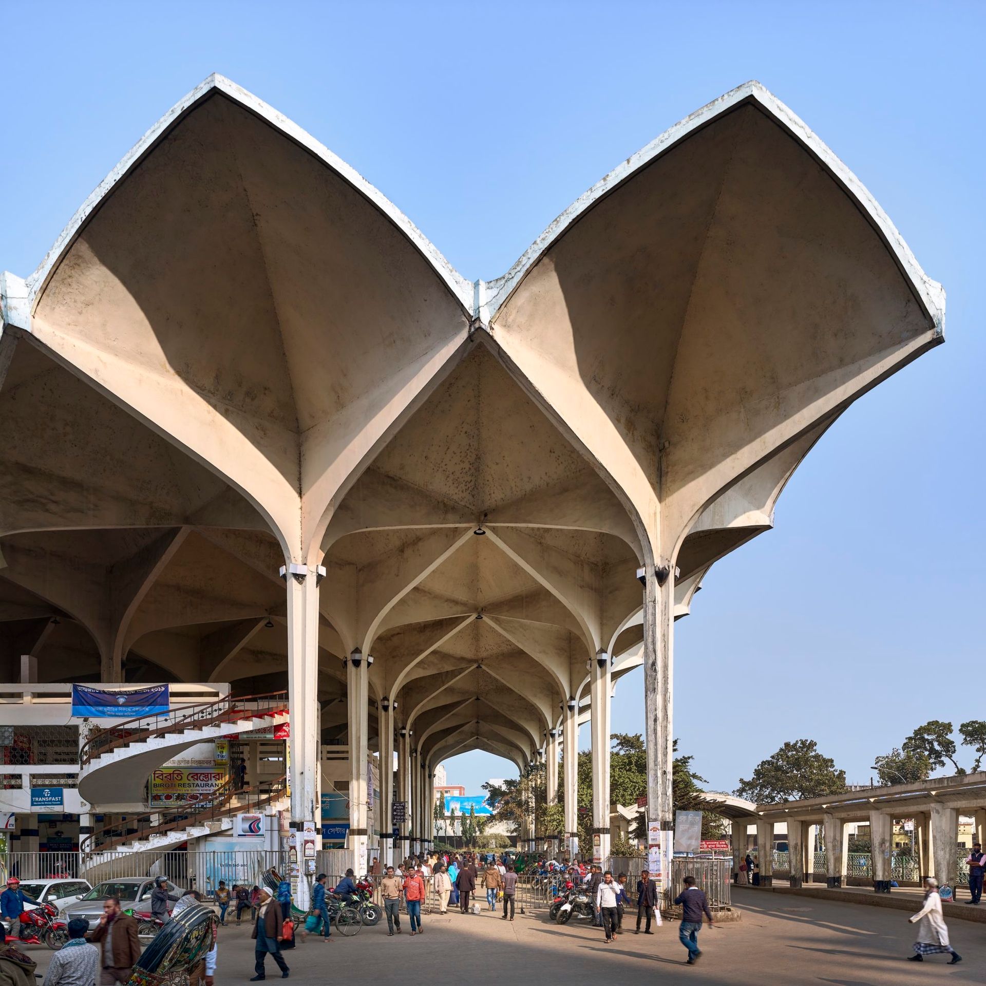 Exterior view of Kamalapur Railway Station, Dhaka, East Pakistan (Bangladesh), built in 1968 by Daniel Dunham and Robert Boughey of Louis Berger and Consulting Engineers Photograph: Randhir Singh