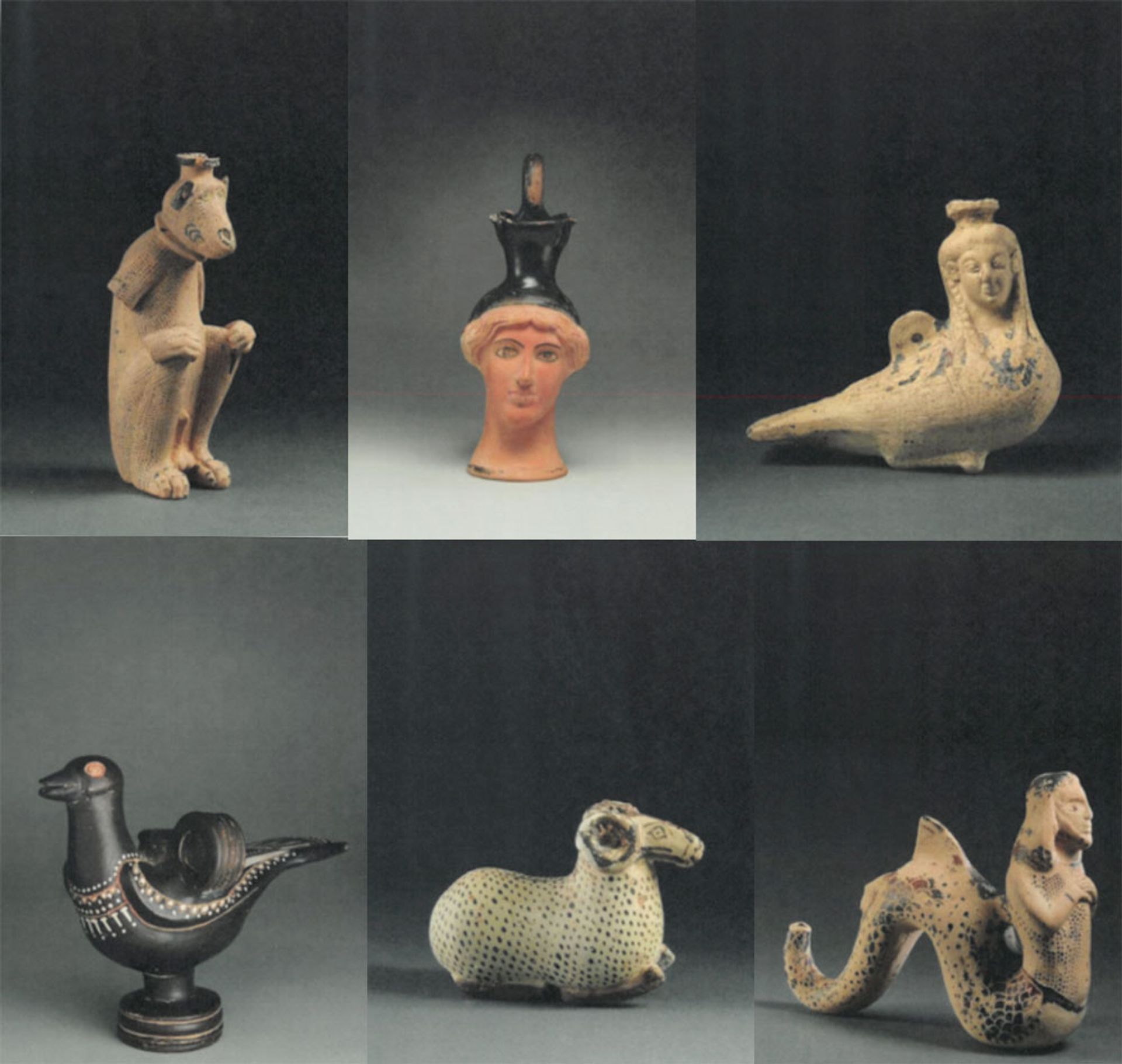 The six objects seized by authorities from Phoenix Ancient art: Rhodian Seated Monkey with missing arms, dating to 580-550 BC, valued at $150,000; Attic Female Head Flask, dating to 500-490 BC, valued at $80,000; Ionian figural vessel representing a Siren, dating to 500-525 BC, valued at $35,000; Teano Ware figural representing a Dove, dating to 330-300 BC, valued at $25,000; Corinthian figural representing a Ram, dating to the 6th century BC, valued at $20,000; and Corinthian figural representing a Sea-Serpent with a human torso and head of a man, dating to the 6th century BC, valued at: $140,000 art-crime.blogspot.com
