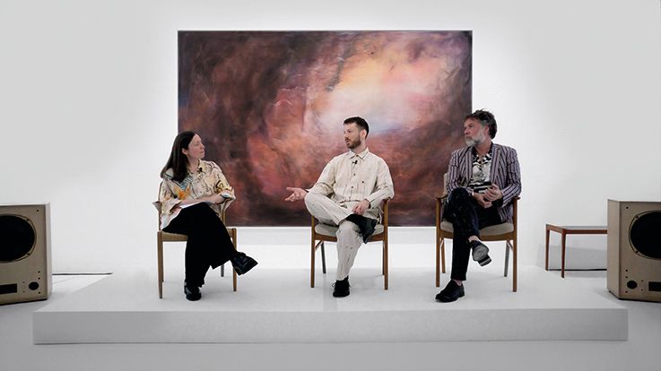From left: the Barbican curator Lotte Johnson with Oliver Beer and Rufus Wainwright Photo: Jon Lowe