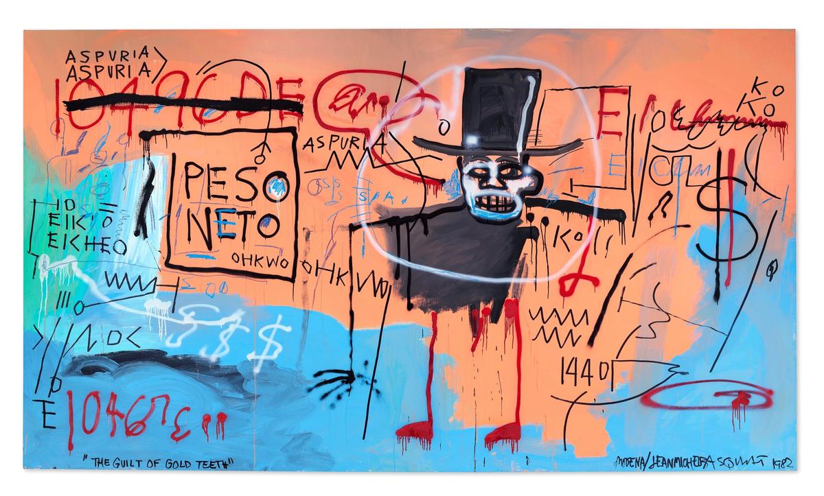 Jean-Michel Basquiat, The Guilt of Gold Teeth (1982) is in the Nahmad Collection © The Estate of Jean-Michel Basquiat / 2022, ProLitteris, Zurich
