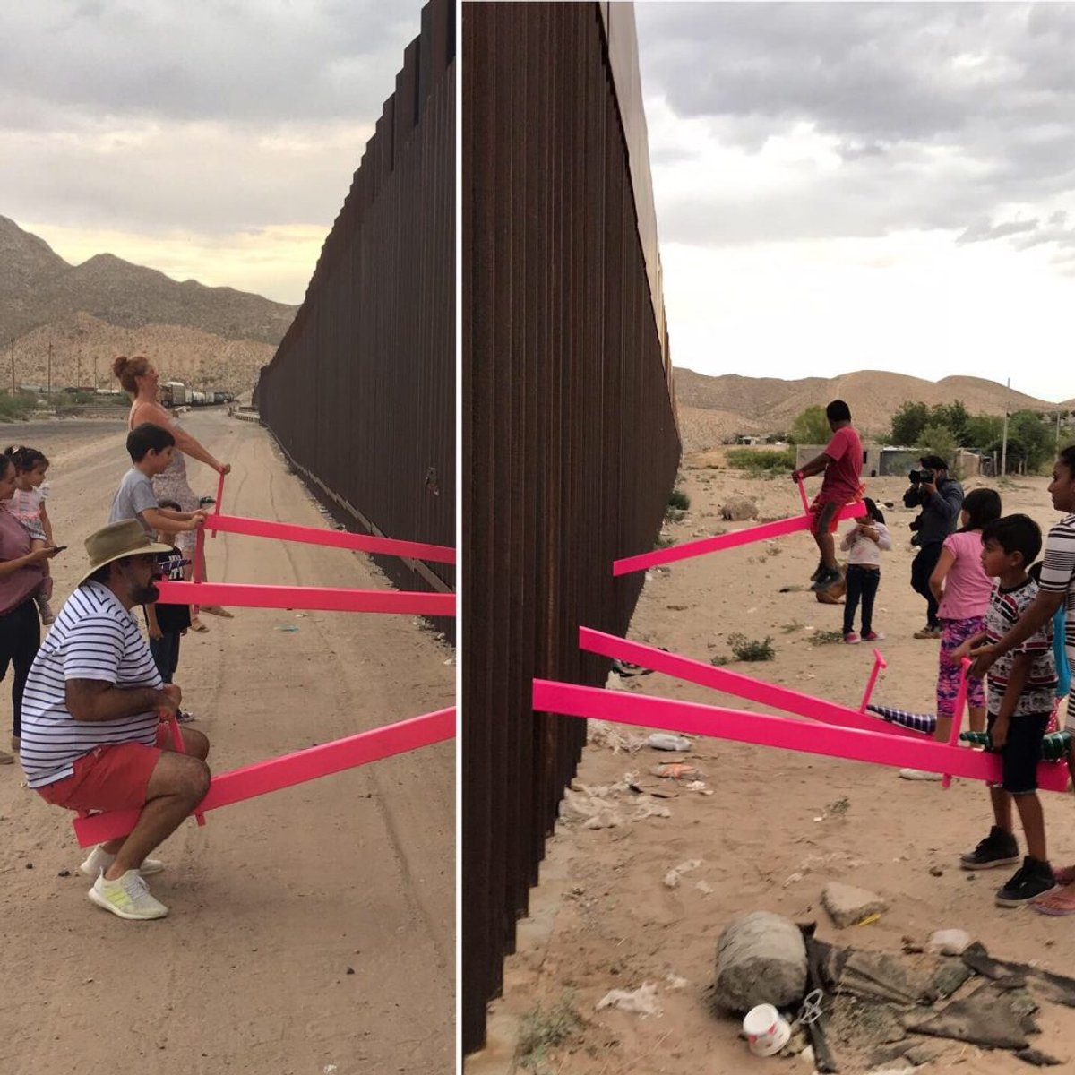Ronald Rael and Virginia San Fratello's seesaw installation was unveiled yesterday Courtesy of the artists and University of California Press