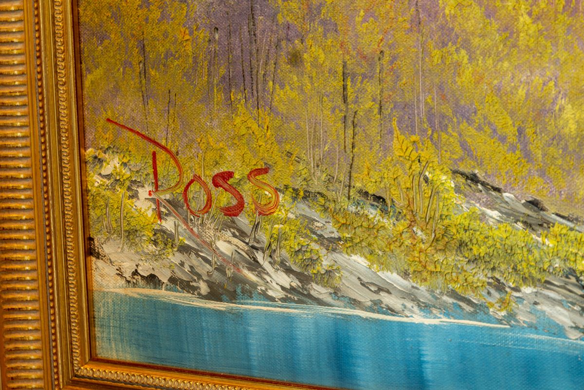 A detail of Ross's signature on the corner of A Walk in the Woods (1983) Courtesy Modern Artifact, Minneapolis, Minnesota