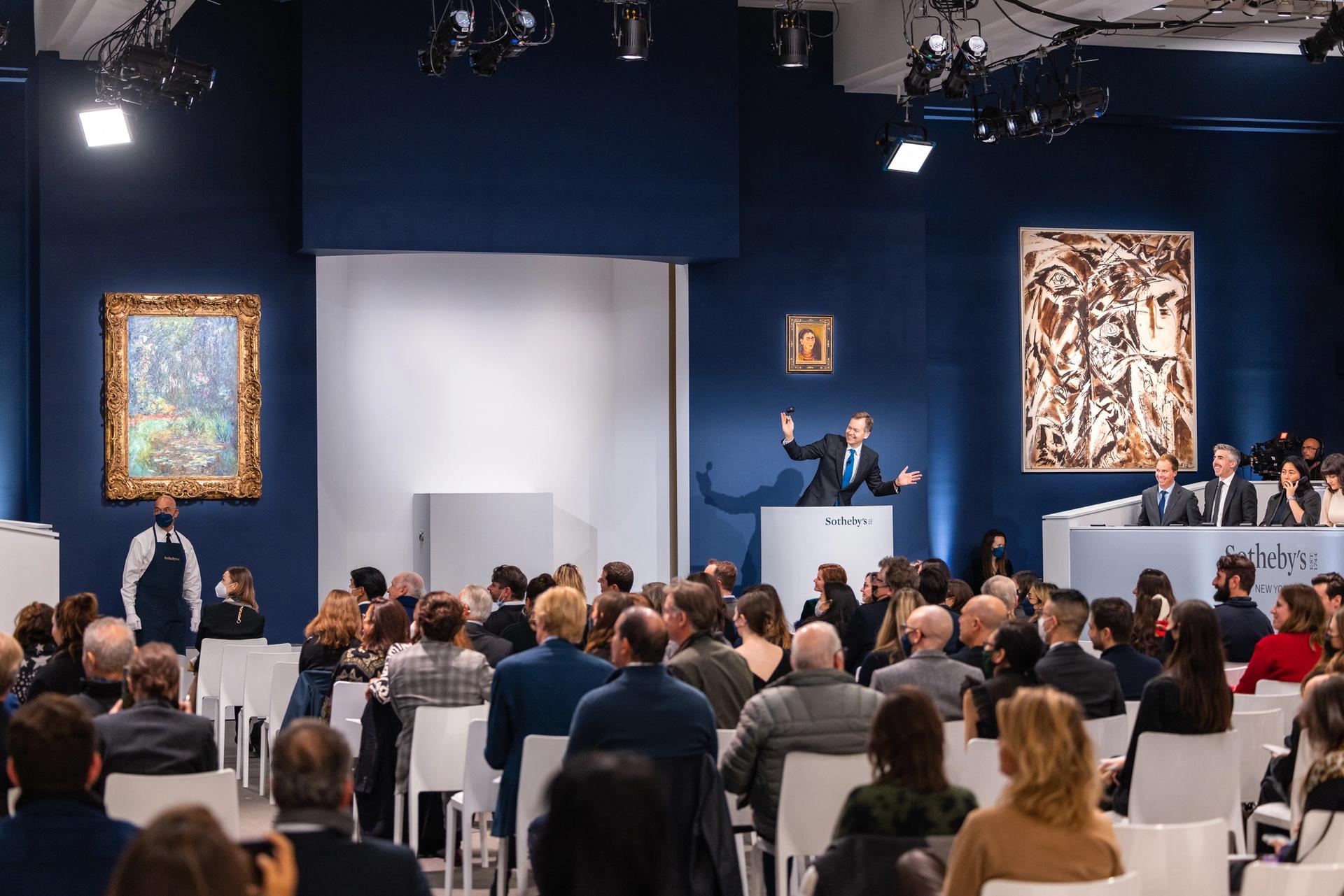 Oliver Barker on the rostrum at last night's Modern art evening sale at Sotheby's in New York

Courtesy of Sotheby's