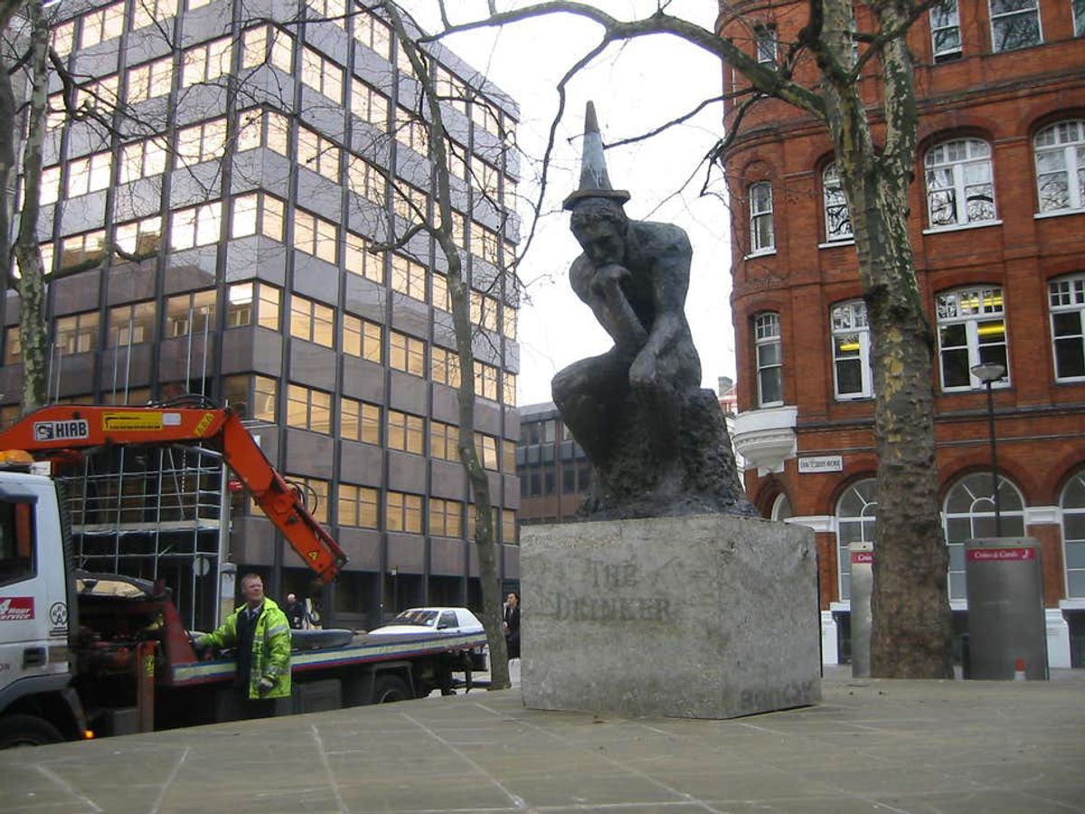 Banksy's The Drinker was "kidnapped" from his plinth in Soho in 2004