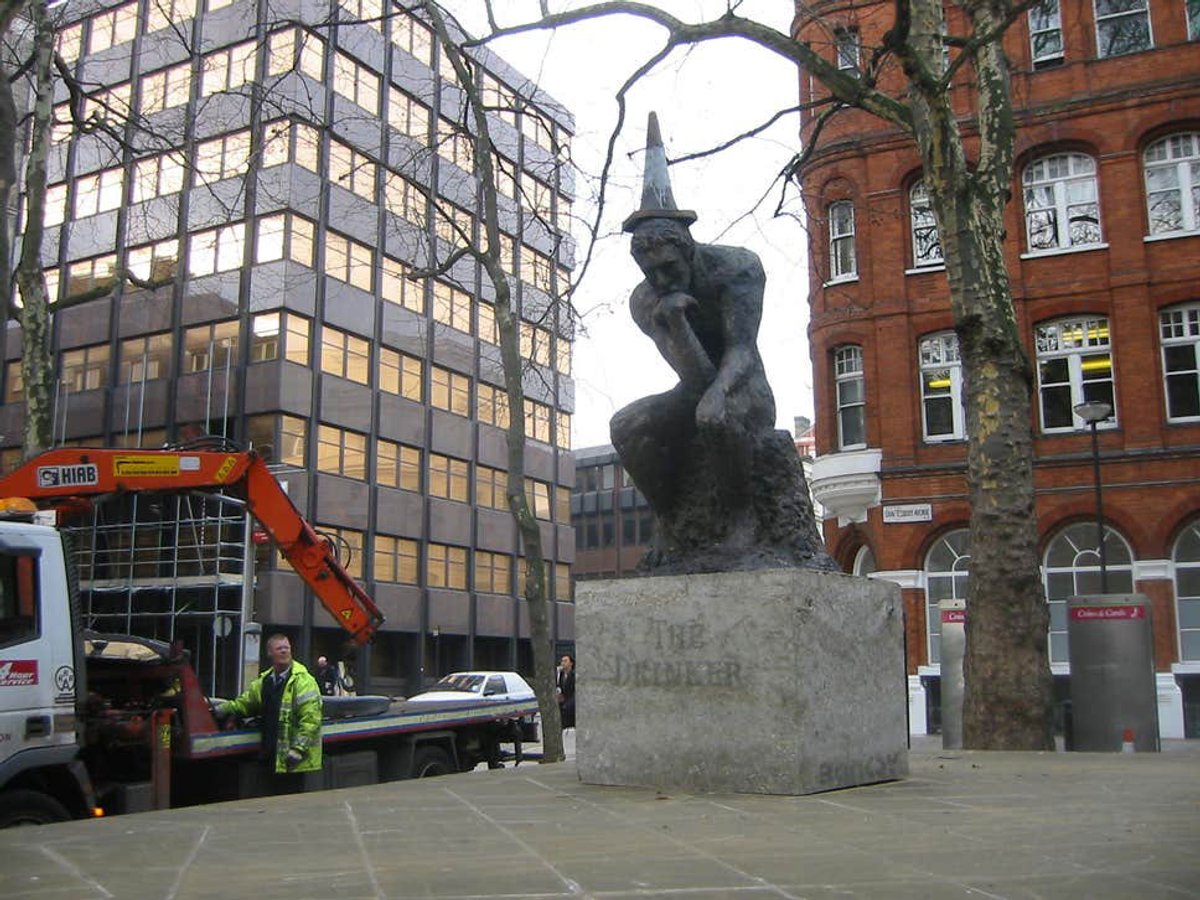 Banksy's The Drinker was "kidnapped" from his plinth in Soho in 2004