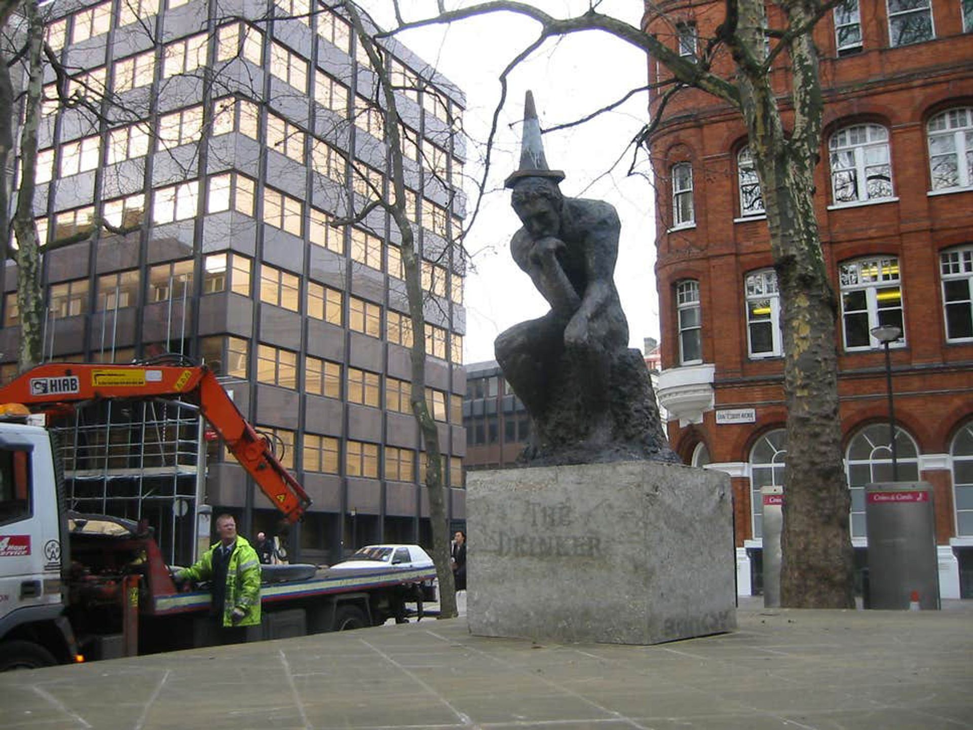 Banksy's The Drinker was "kidnapped" from his plinth in Soho in 2004 