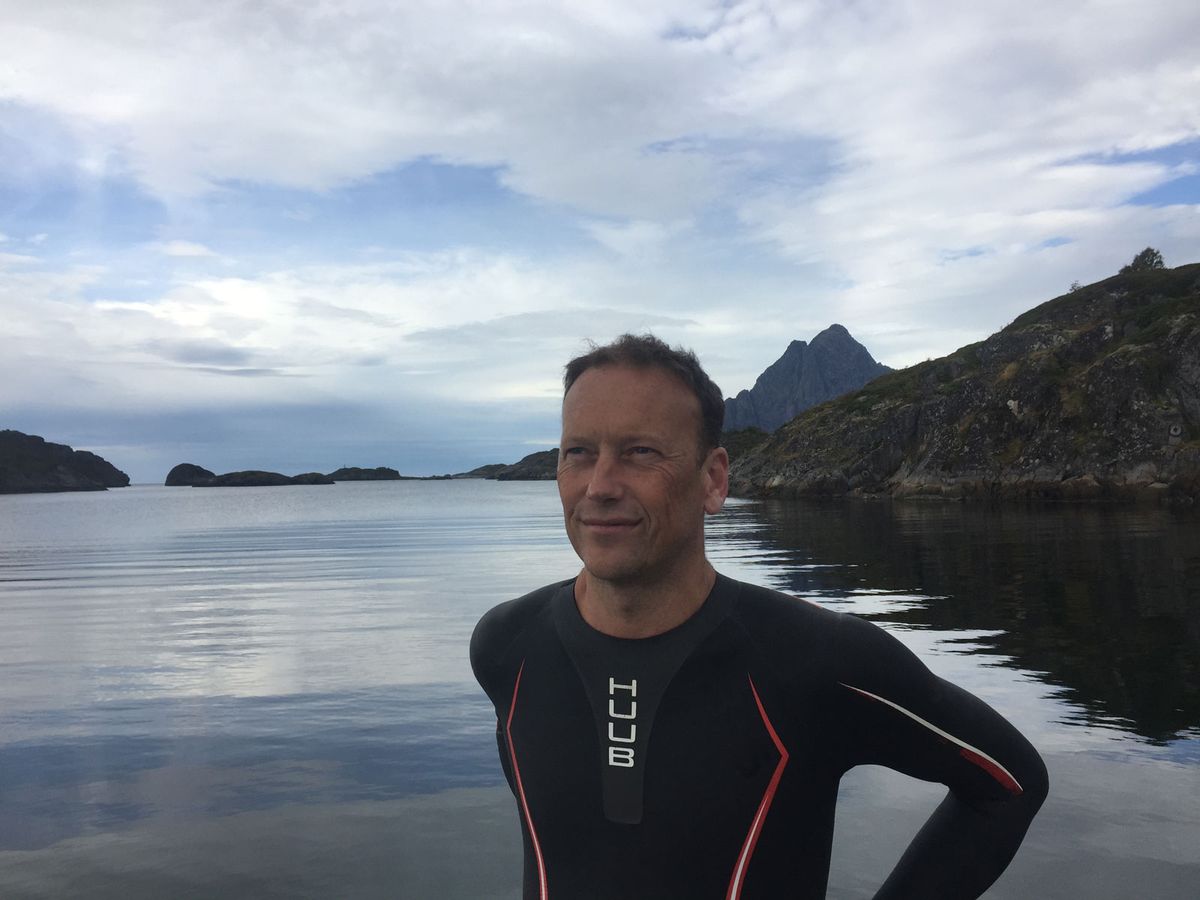 Christopher Woodward, the director of the Garden Museum, swimming in the Arctic Circle in 2017 