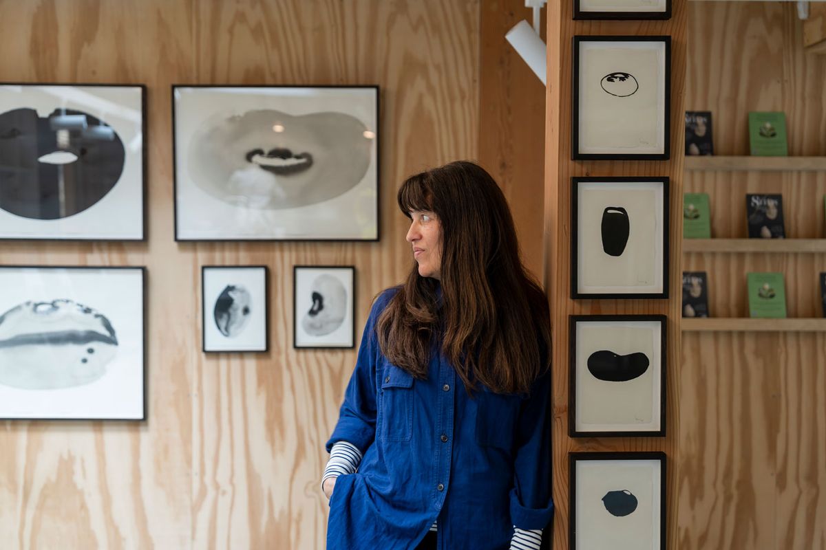 Vivienne Schadinsky, artist-in-residence at OmVed Gardens, north London, has focused her work on the lifecycle of three beans: the puy lentil, the Essex pea bean and the gaia soybean Photograph: Will Hearle