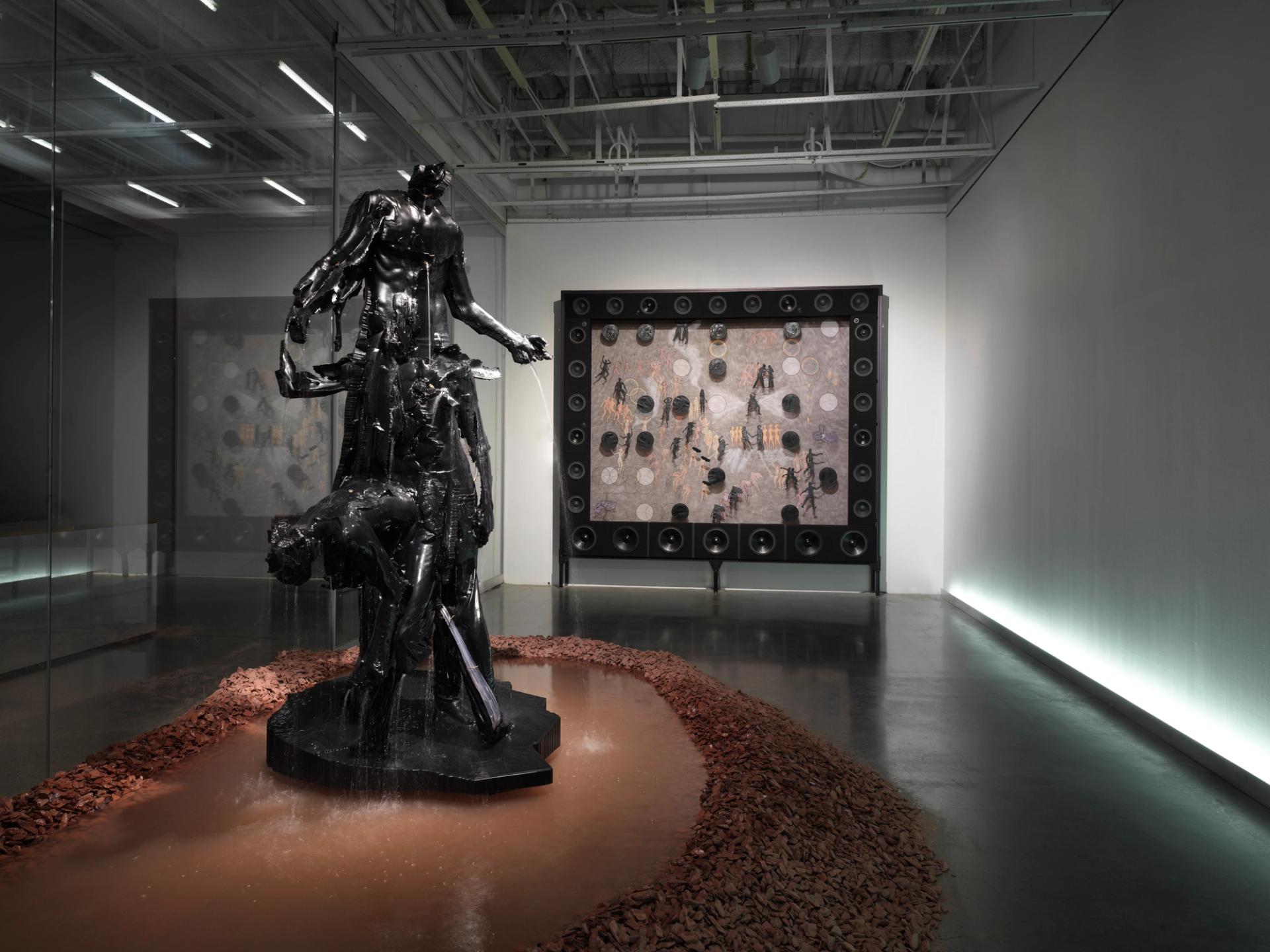 Installation view of Vivian Caccuri and Miles Greenberg: The Shadow of Spring at the New Museum, New York. Photo: Dario Lasagni. Courtesy New Museum.