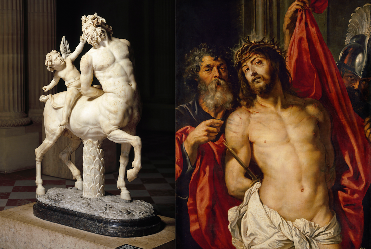 A marble Roman sculpture of a centaur tamed by Cupid (around first or second century AD) and Peter Paul Rubens's Crown of Thorns (Ecce Homo) (around 1612) Museé du Louvre; © bpk, RMN; Grand Palais. © The State Hermitage Museum 2017