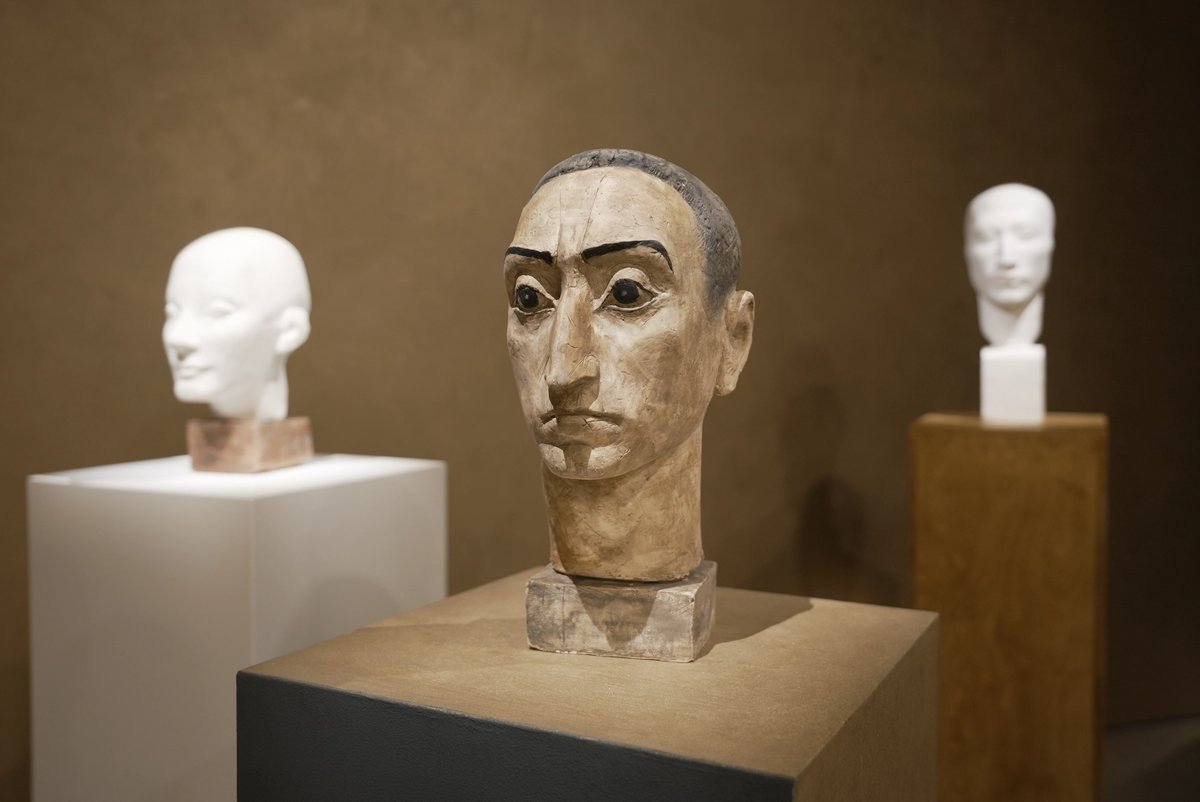 The exhibition at ATINATI's Cultural Center in Tbilisi includes Rusudan Gachechiladze's portrait heads, including (at front) Portrait of Besik Kharanauli. The Second Version (1980s). ATINATI Private Collection. Photo: courtesy ATINATI