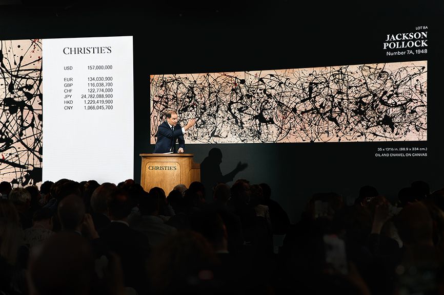 Adrien Meyer auctioning Jackson Pollock's 7A (1948) for a record 181.m (with fees)

Courtesy of Christie's